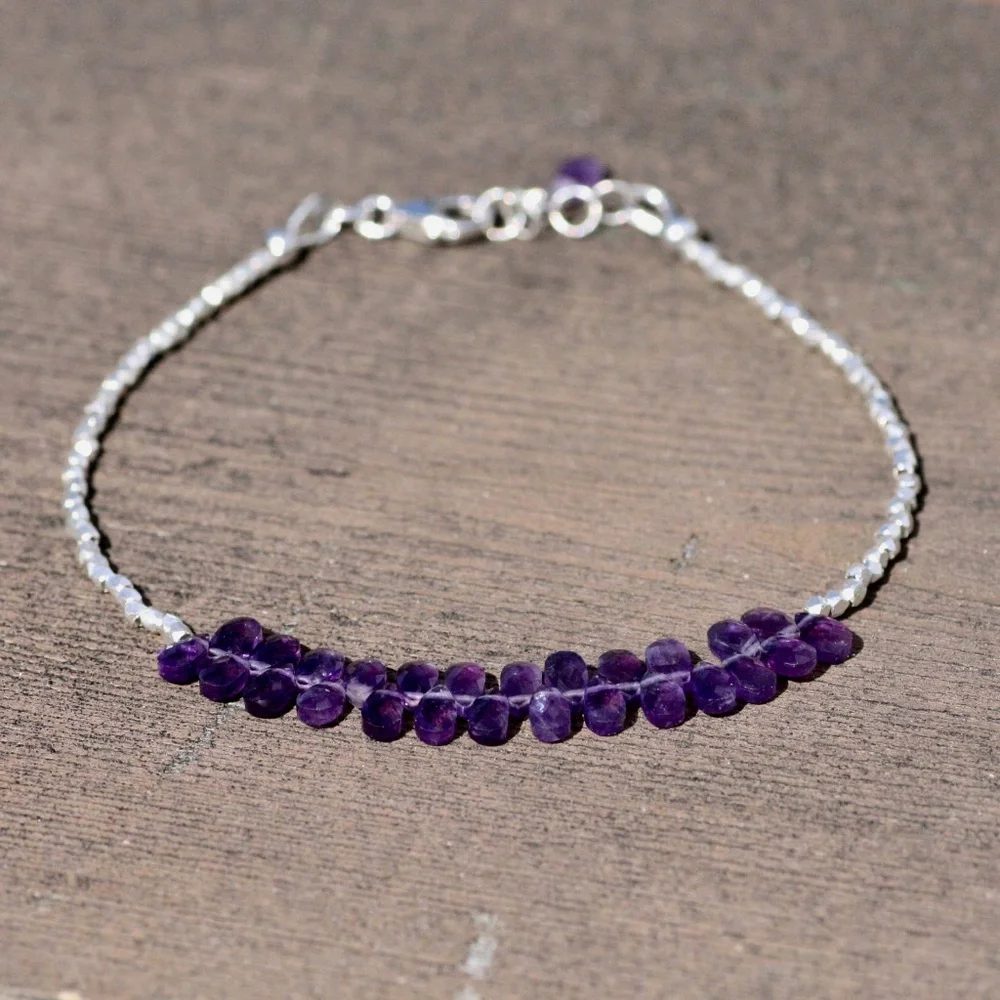 Handcrafted Natural Amethyst Bracelet Sterling Silver Karen Hill Tribe Beads - Picture 3 of 6